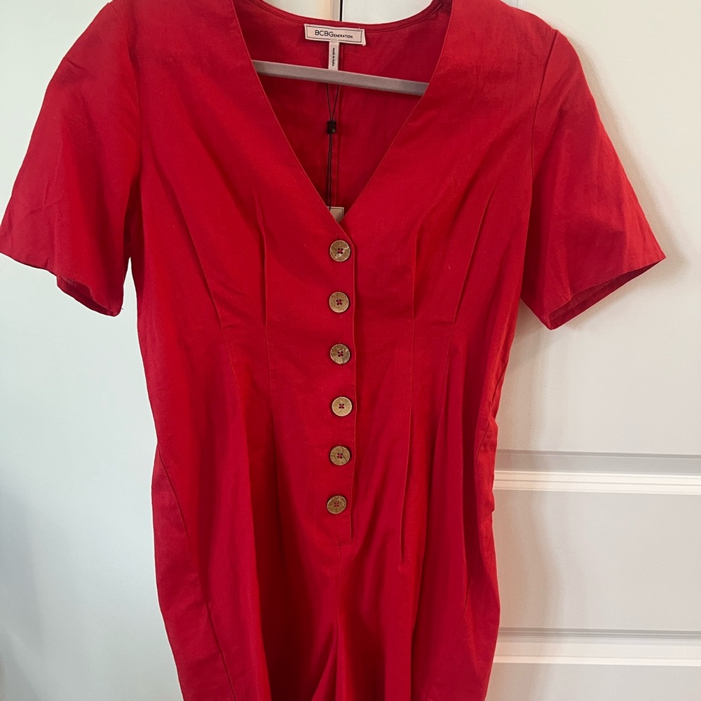 Red Button-Front Romper - Picture 5 of 8